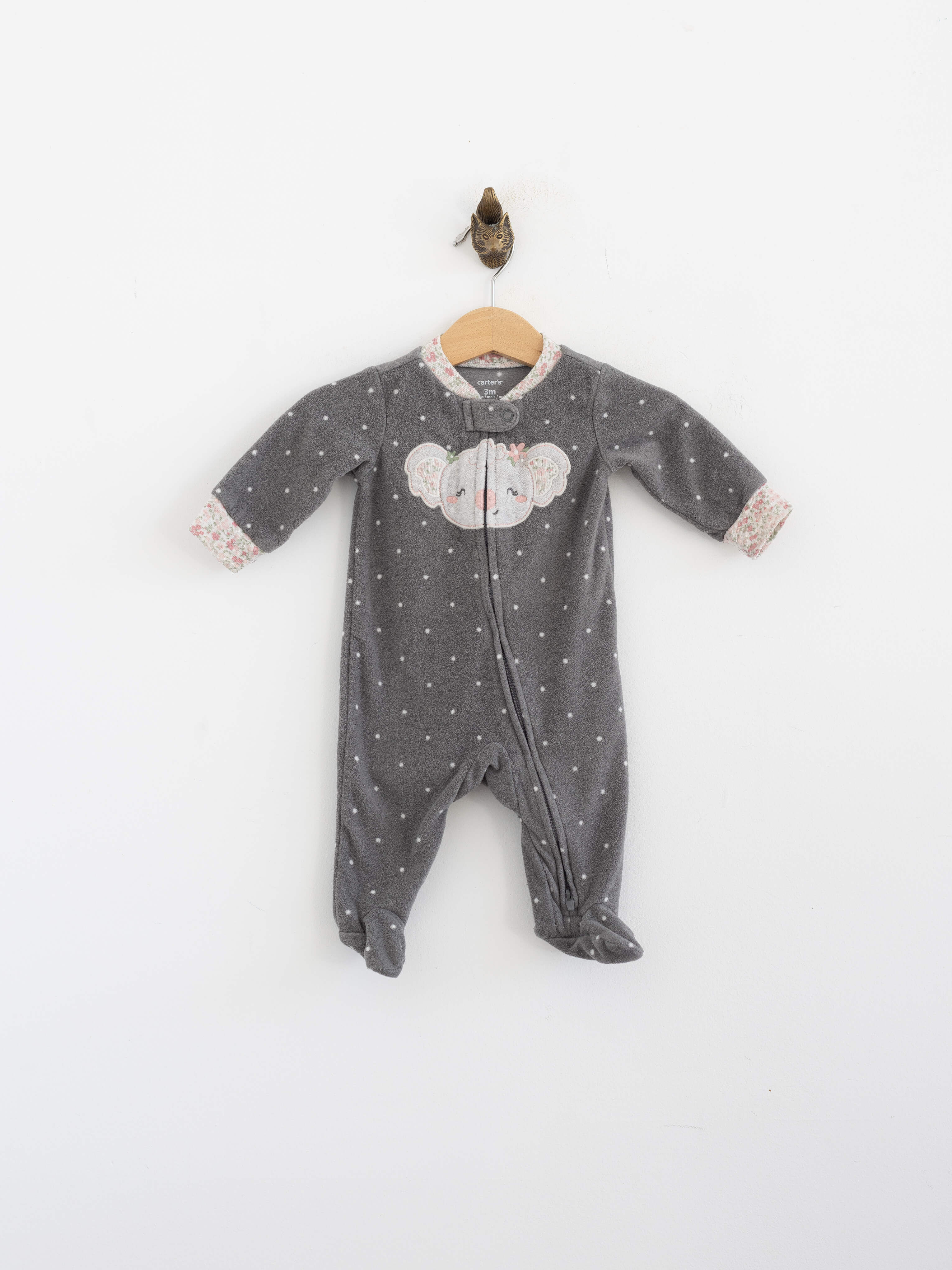 3 חודשים | אוברול וונזי ארוך מלא פליז אפור קוואלה | Carter's