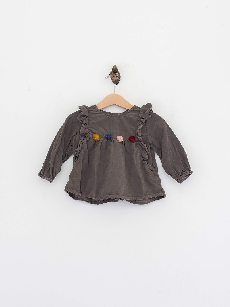 מידה 18-24 חודשים | חולצת קורדרוי חומה פונפונים | ZARA