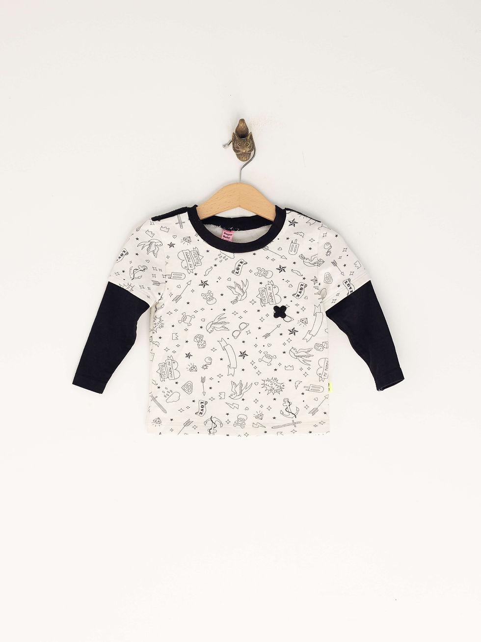 רעות לונברג | 18-24 חודשים | טי-שירט ארוכה לבן שחור | Sugar Baby Love