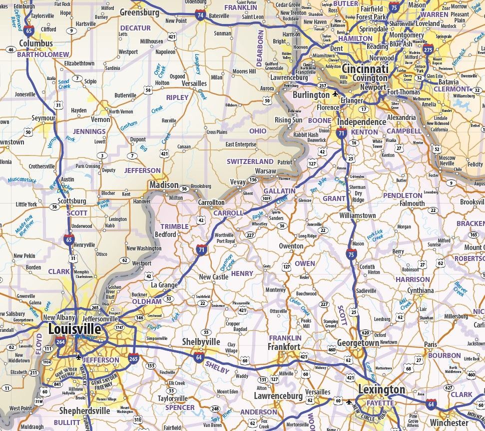 Thumbnail: Kentucky & Tennessee Laminated Wall Map