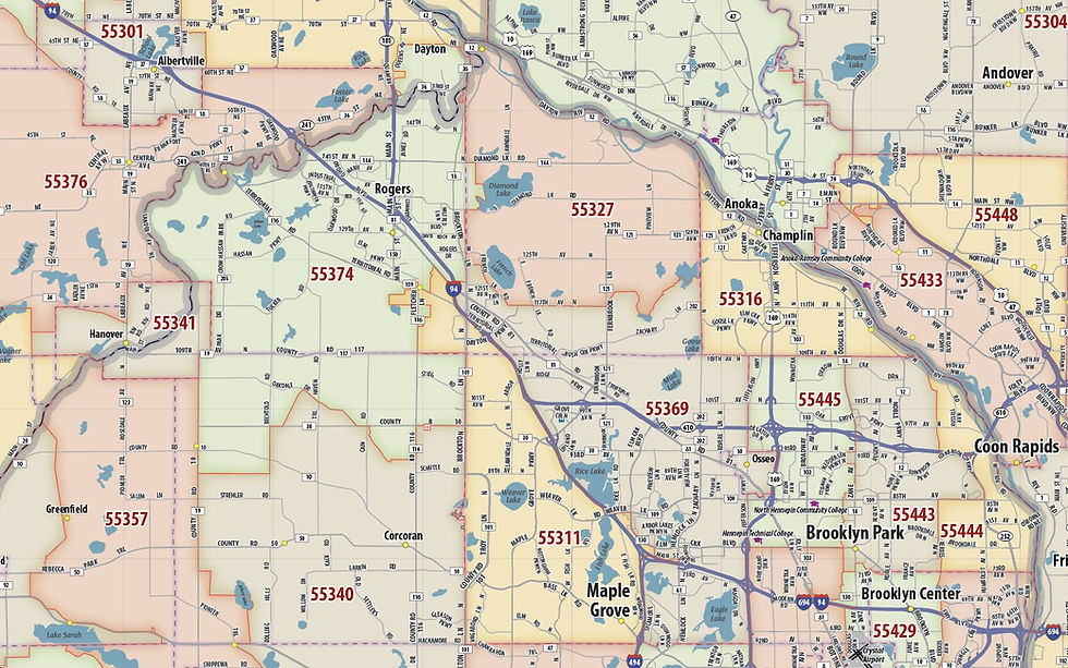Thumbnail: Minneapolis - St Paul Area ZIP Code Laminated Map