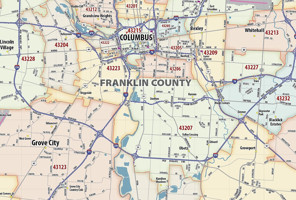 Thumbnail: Columbus Metro Area ZIP Code Laminated Map