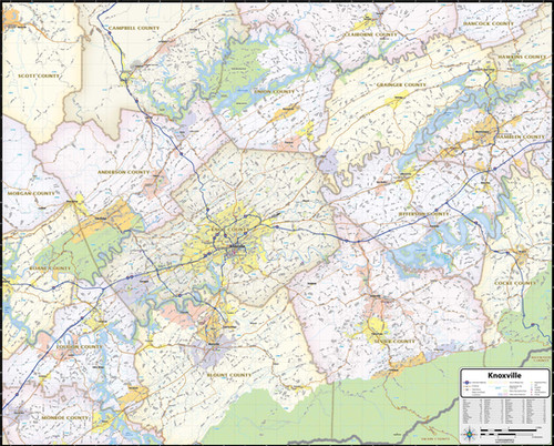 Knoxville TN Laminated Wall Map | topographics