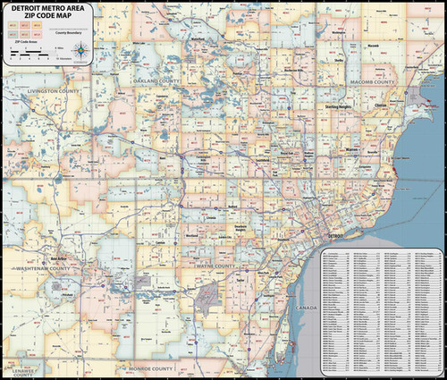 Detroit Metro Area ZIP Code Laminated Wall Map | topographics