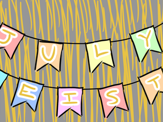 A banner for a party displaying the words "July Heist"