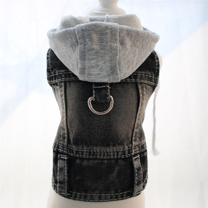 Thumbnail: Denim Pet Clothes for Small Dogs Puppy Jeans Hoodie with Gray Cap Blue Denim Chi