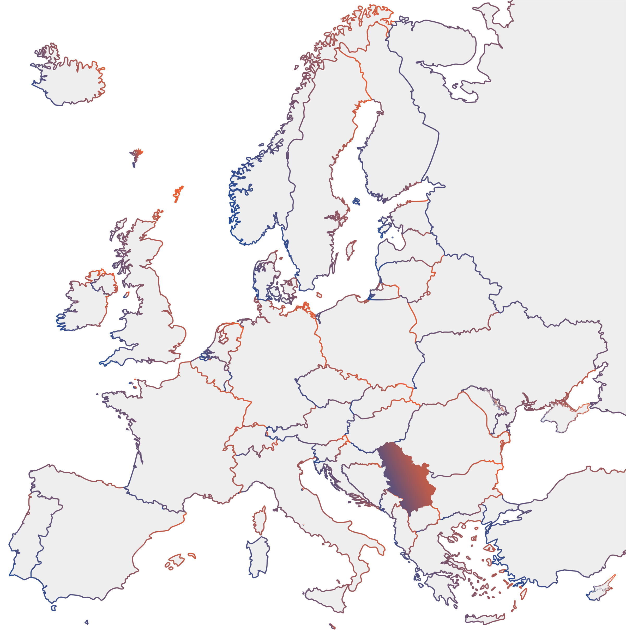 Map of Europe highlighting the Balkan region