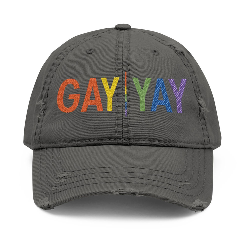 Thumbnail: PRIDE 🏳️‍🌈 Gay Yay Embroidered Distressed Dad Hat — Rainbow Pride Baseball Cap