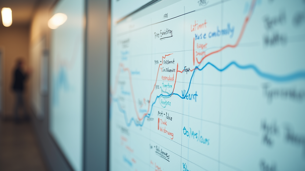 Close-up view of a whiteboard with AI strategy and performance metrics planning