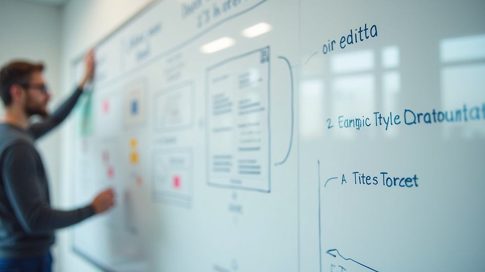 Close-up view of a whiteboard with AI pilot project planning notes and diagrams