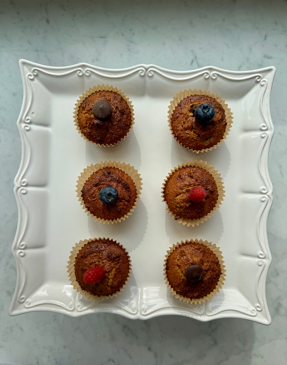 Muffins with fruit and chocolate toppings