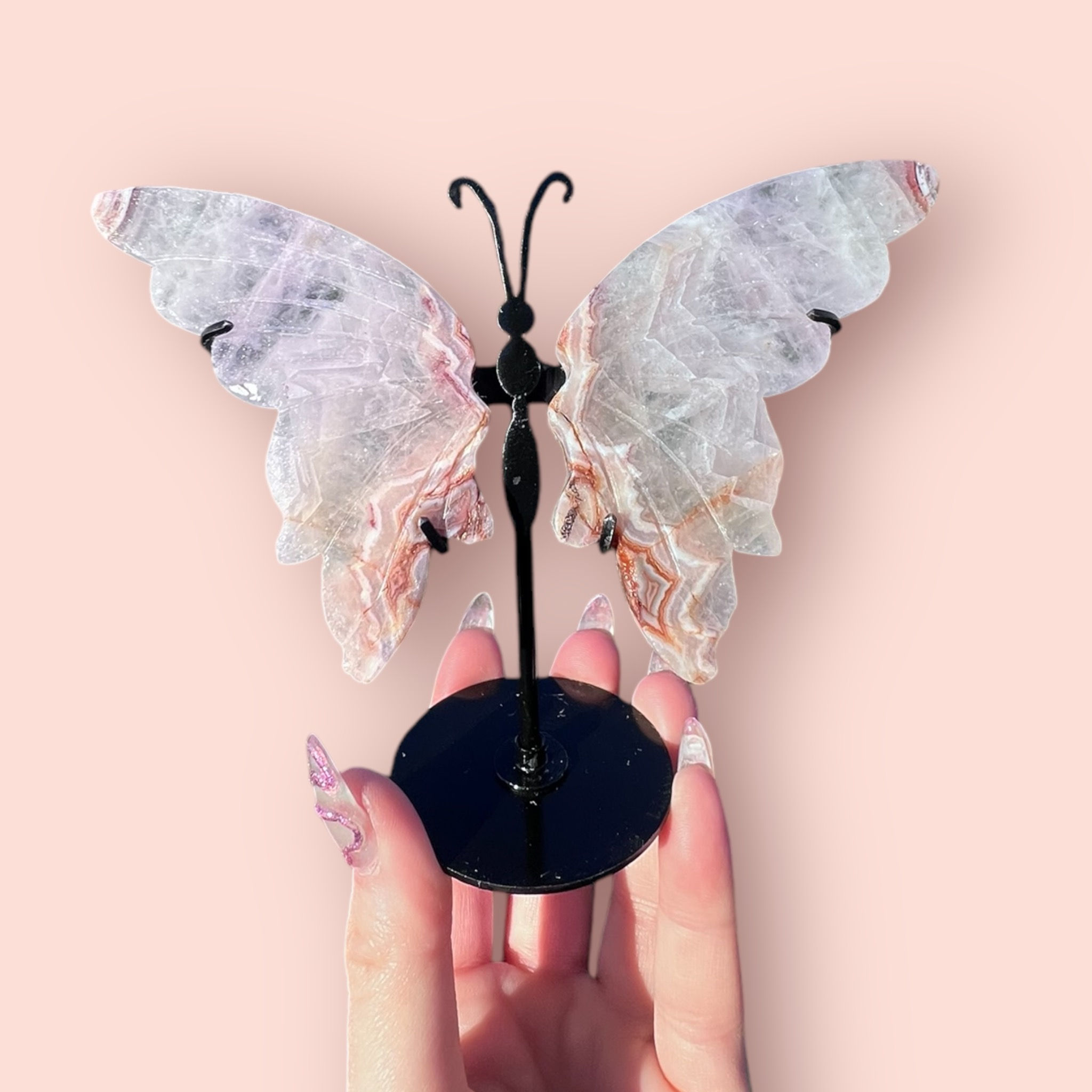Fluorite Crazy Lace Butterfly Stand