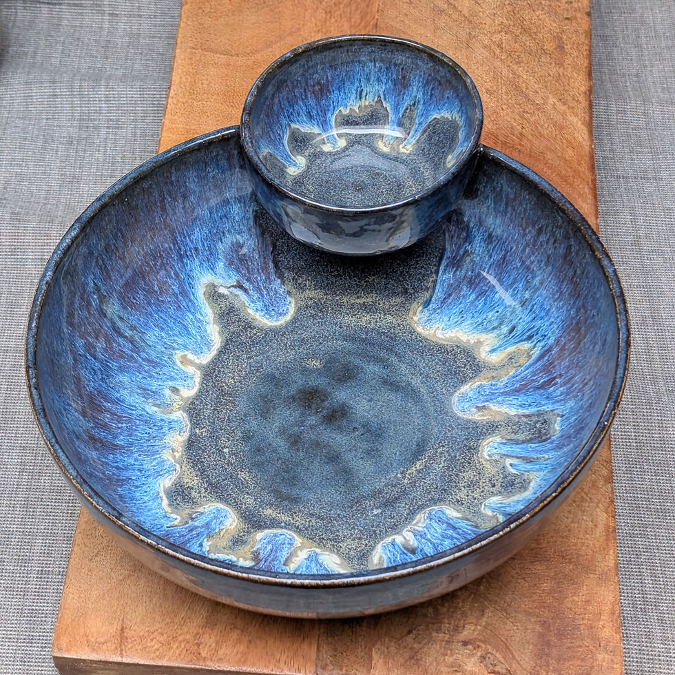 Drippy Blue Speckled Glazed ceramic stoneware Chip and Dip Bowl