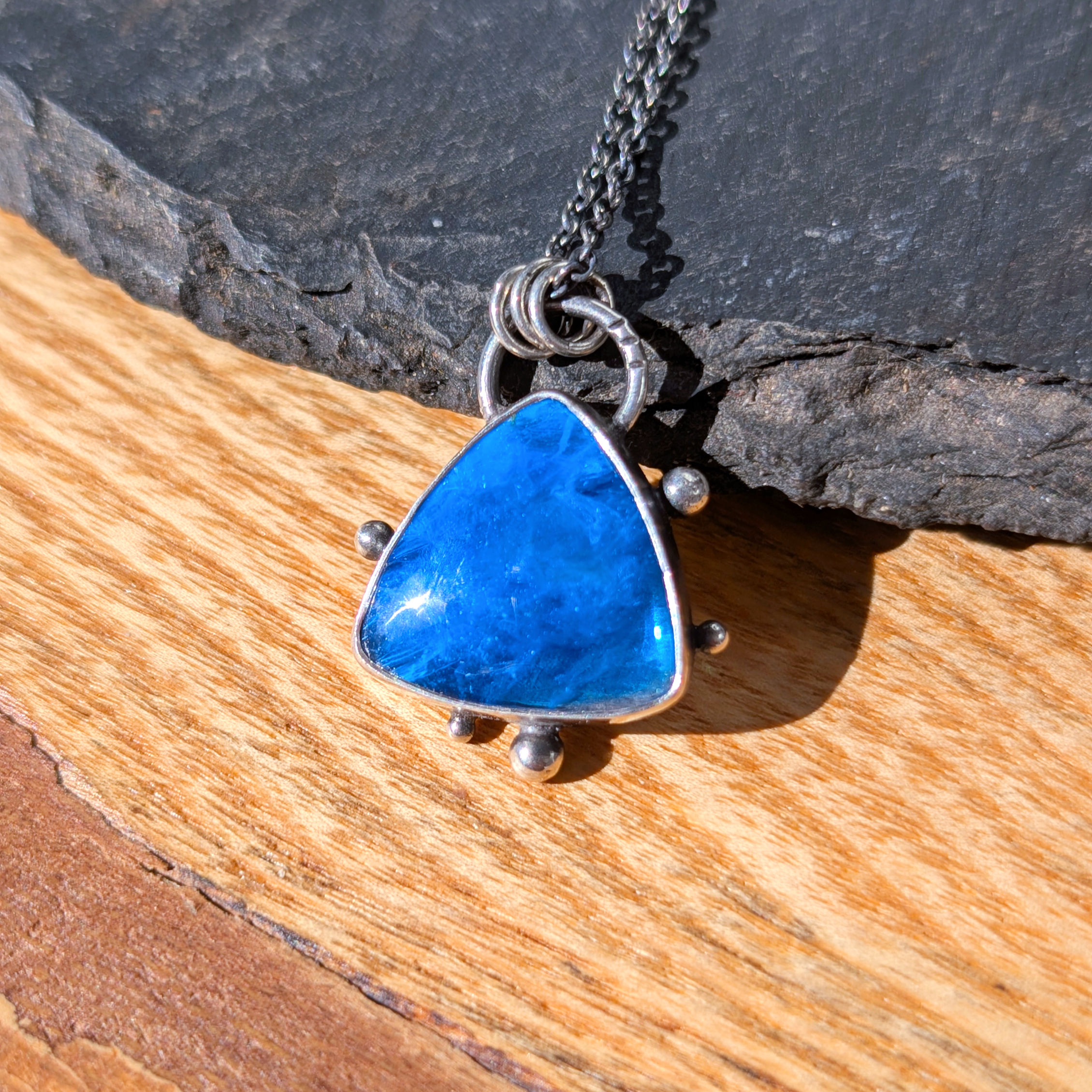 Chunky Blue Gower Surfite Pendant Necklace in Recycled  Silver