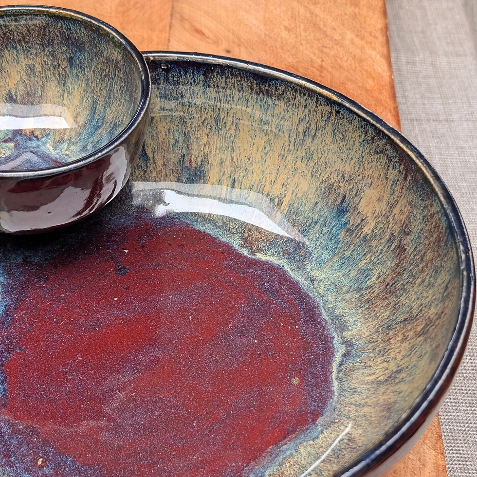 Deep Red Glazed ceramic stoneware Chip and Dip Bowl