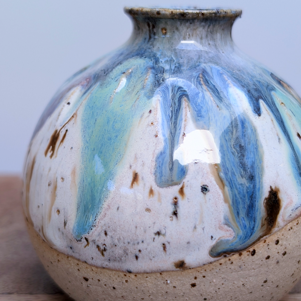 Thumbnail: Drippy abstract blue, green and purple glazed ceramic stoneware small bud vase reed diffuser
