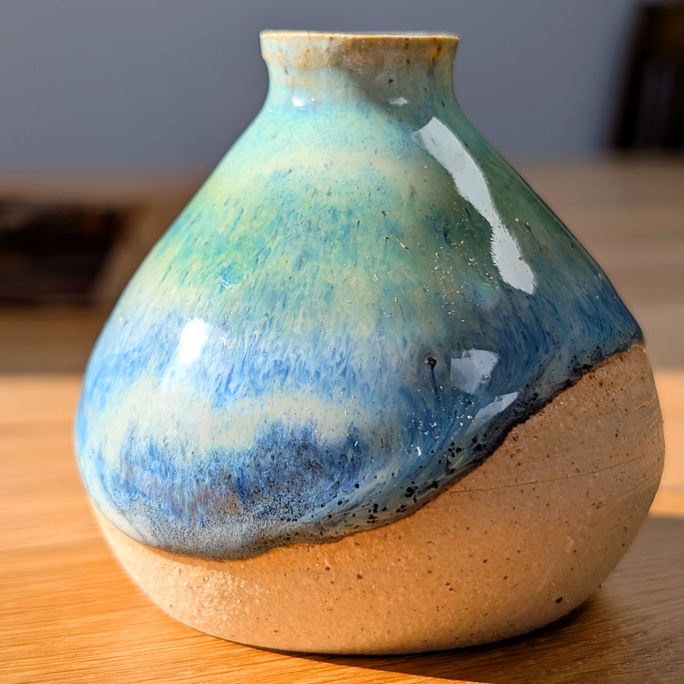 Thumbnail: Drippy green and blue small ceramic glazed stoneware bud vase