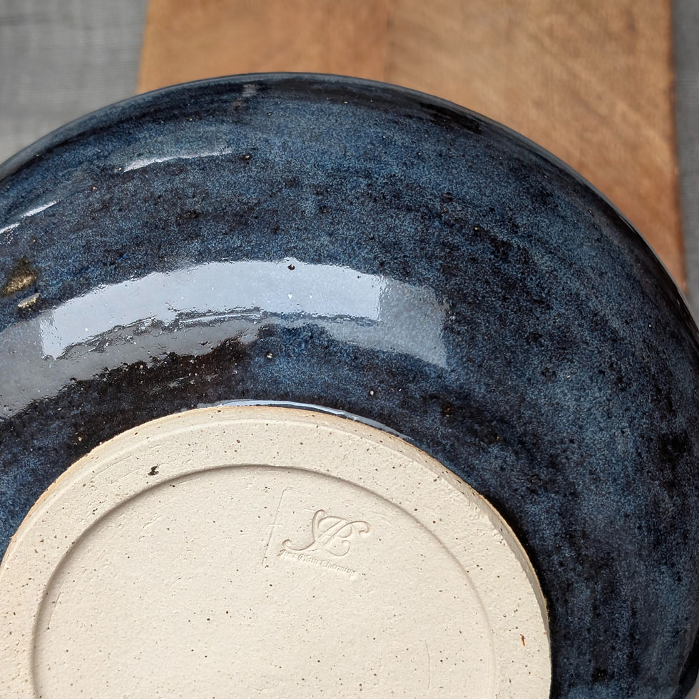 Thumbnail: Drippy Blue Speckled Glazed ceramic stoneware Chip and Dip Bowl