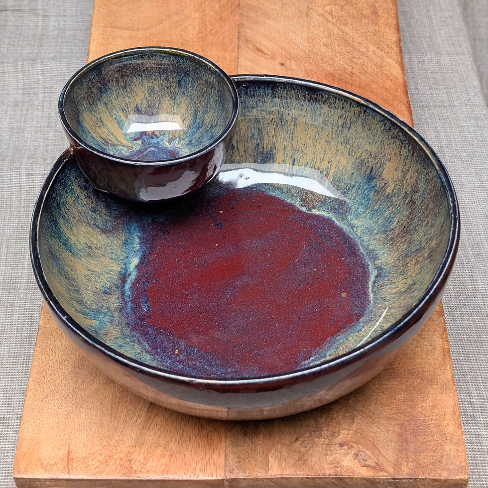 Thumbnail: Deep Red Glazed ceramic stoneware Chip and Dip Bowl