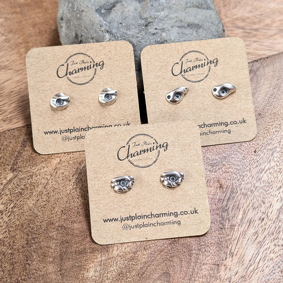 Thumbnail: 3 designs of Recycled Sterling Silver climbing hold earring studs, perfect gift for climbers