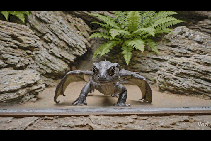 Eye-level view of a colorful virtual pet dragon perched on a digital rock