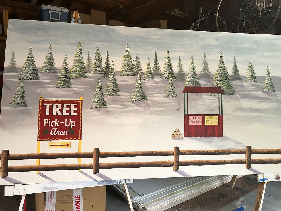 Christmas Tree Farm Mural- Tree Pickup sign matched to represent actual sign on farm