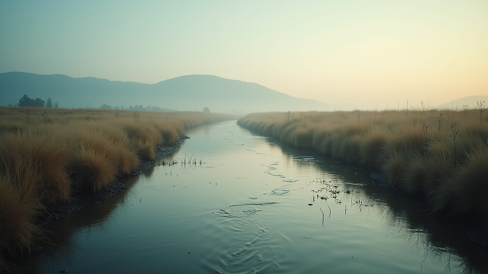Eye-level view of a serene landscape with a winding river