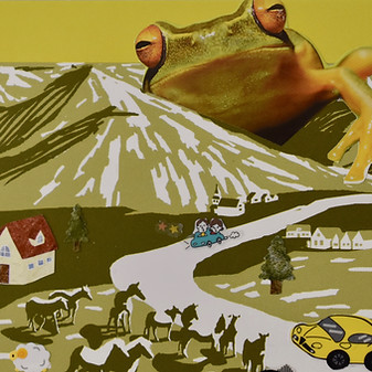 Preview of an unauthorized collaboration, featuring a tree frog climbing over Mt. Fuji.