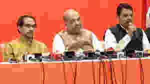Amit Shah, Uddhav Thakre and Devendra Fadnavis in the Press Conference