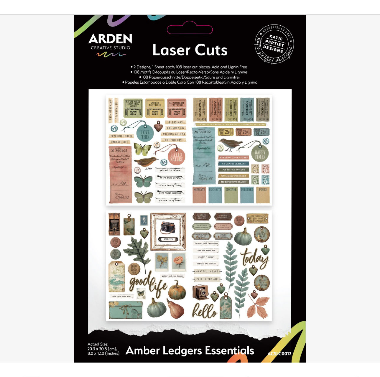 ARDEN CREATIVE- LASER CUTS - AMBER LEDGERS ESSENTIALS  BY KATIE PERTIET-2 SHEETS