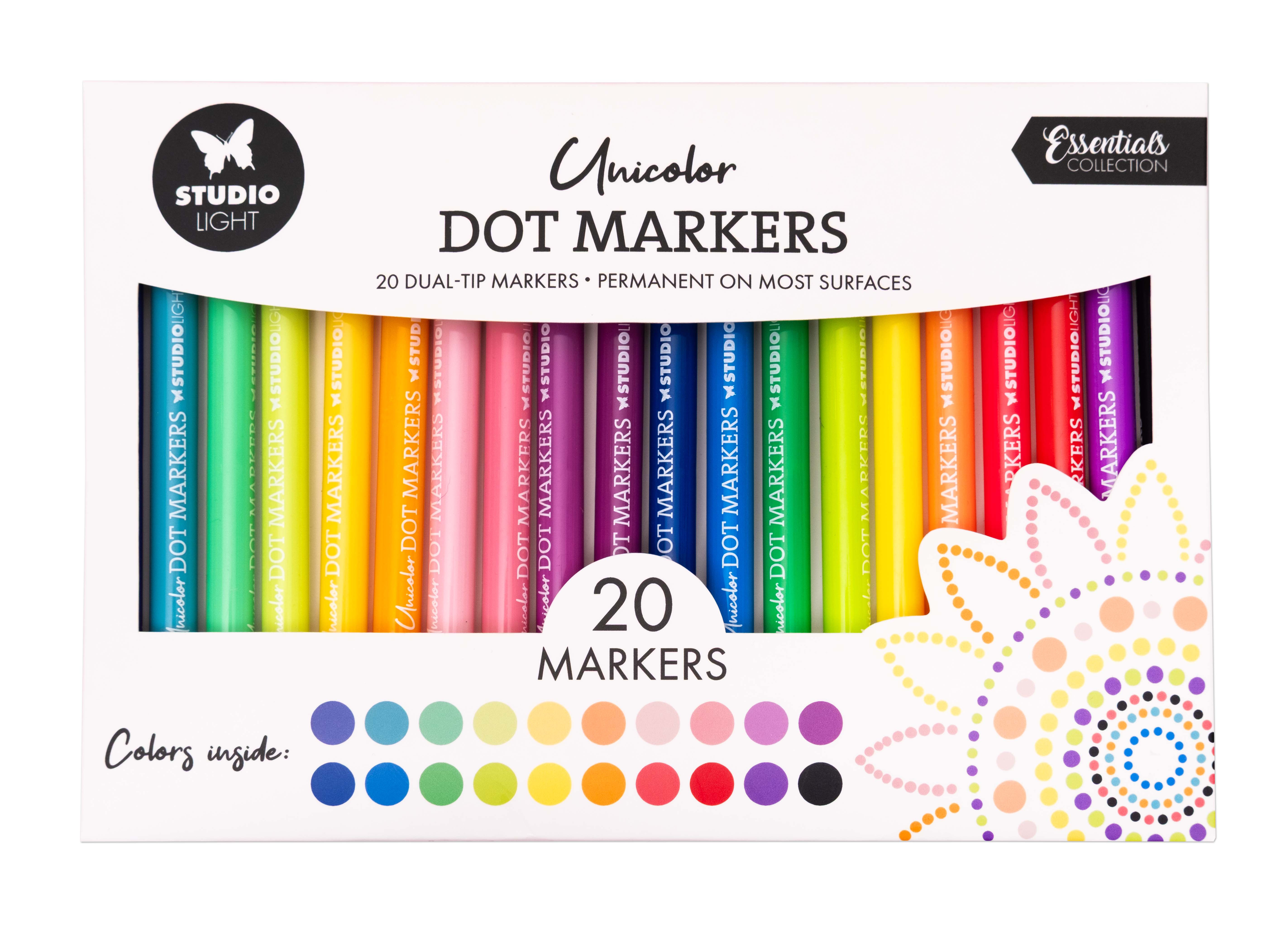 STUDIO LIGHT ESSENTIALS - UNICOLOUR DOT MARKERS -20 PENS