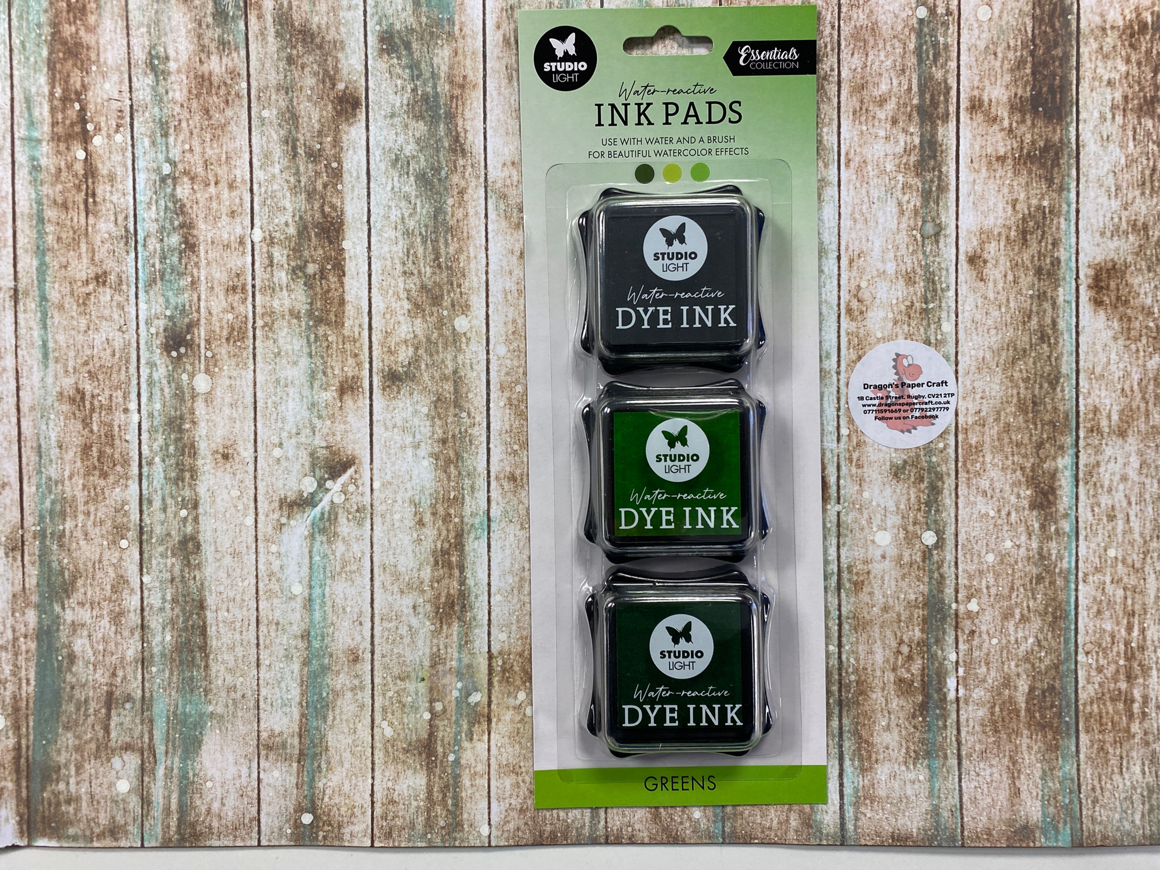 STUDIO LIGHT ESSENTIALS  -WATER REACTIVE INK PADS - GREENS  - 3 PAC