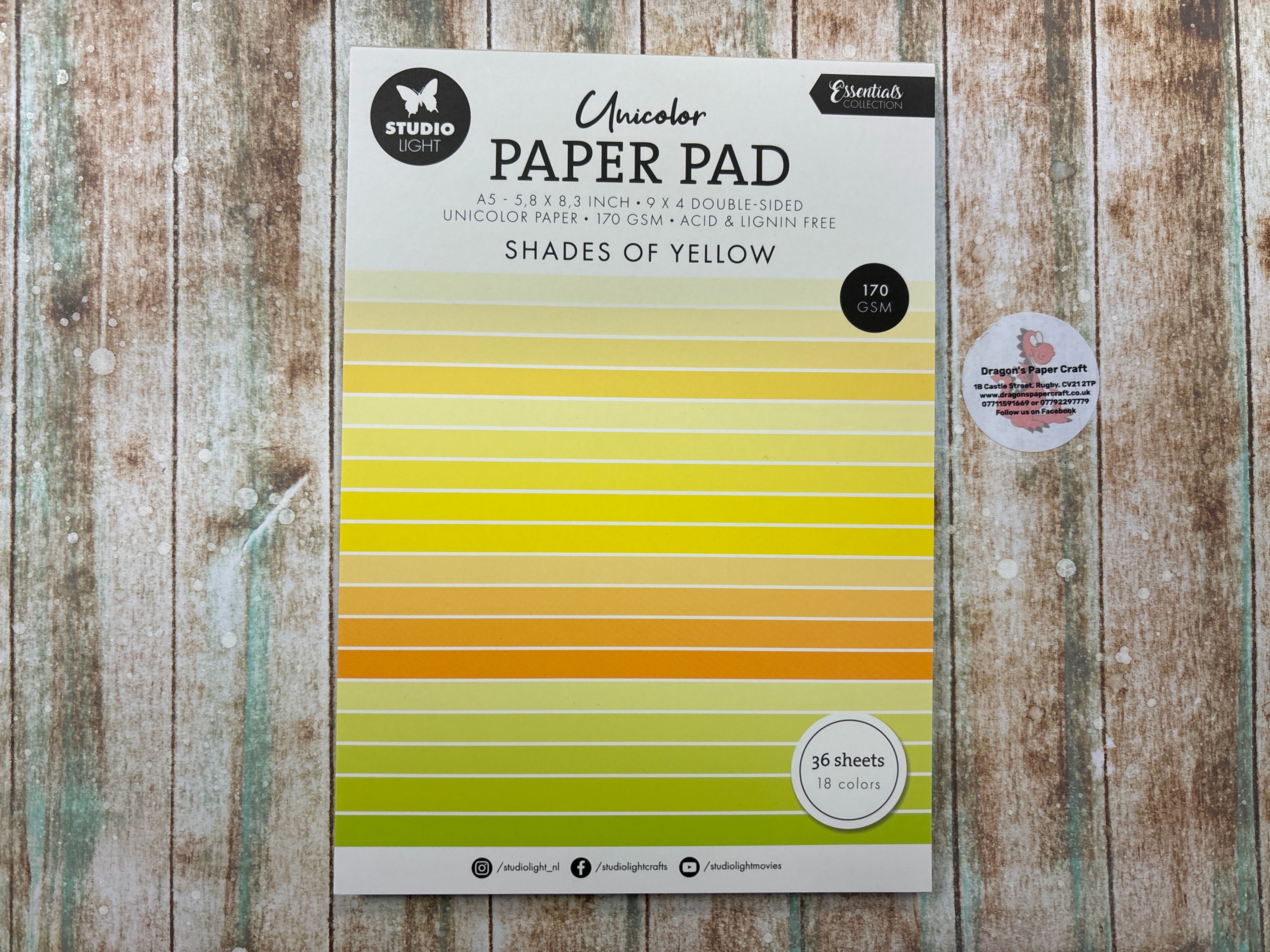  STUDIO LIGHT- PLAIN PAPER PAD - SHADES OF YELLOW - A5 - 36 sheets 
