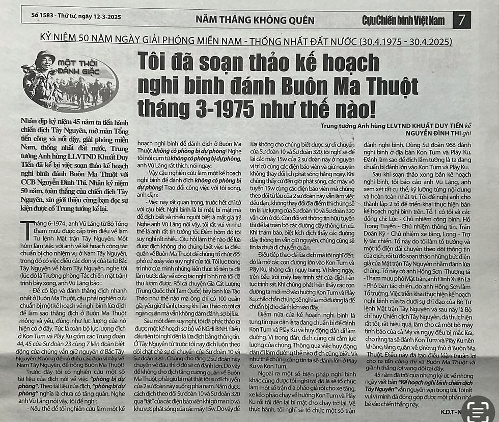 Tôi đã soạn thảo kế hoạch nghi binh đánh Buôn Ma Thuột tháng 3-1975 như thế nào?