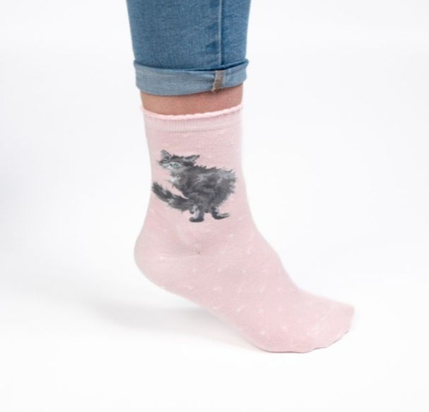 Miniatura: Calze donna rosa con gattino Wrendale