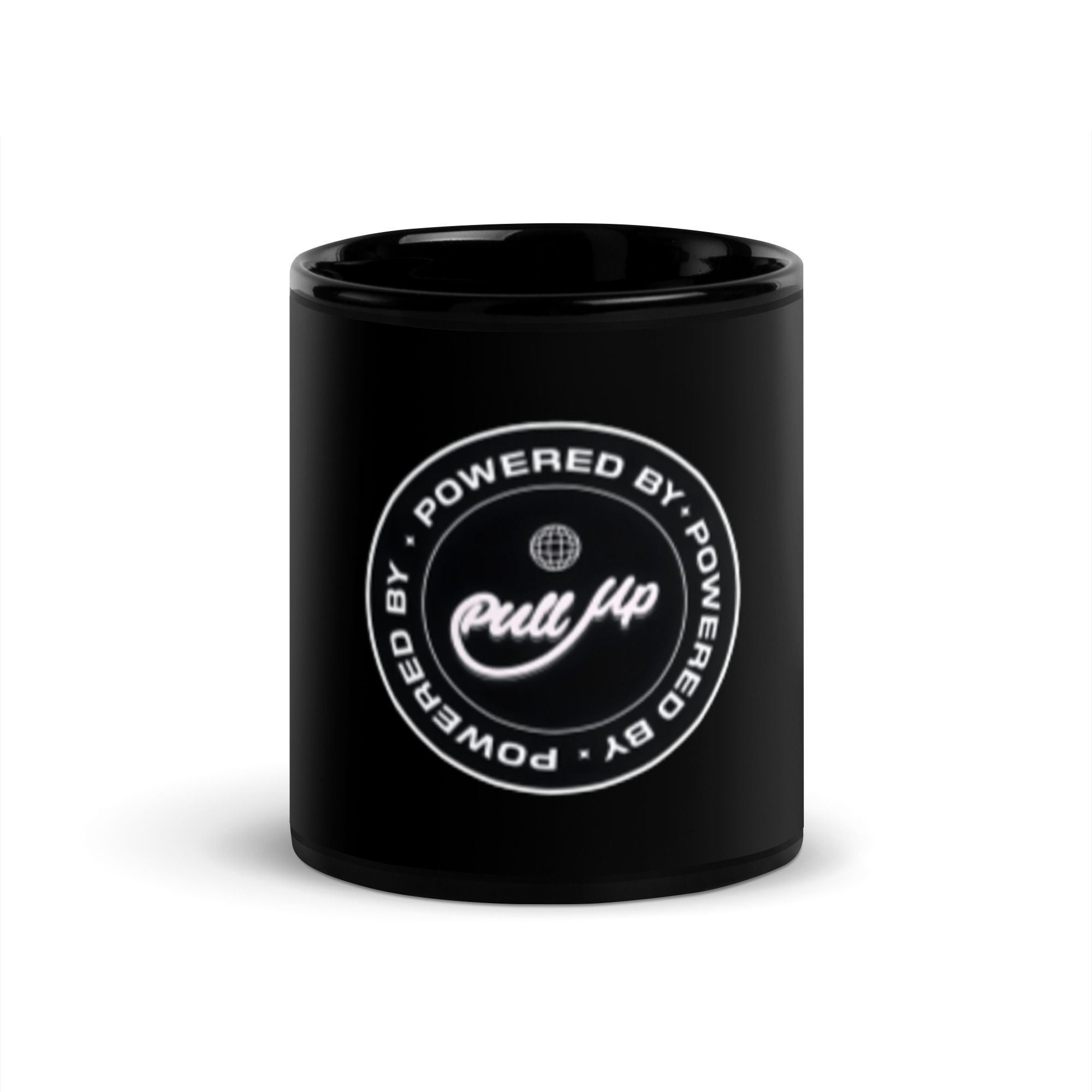 Black Glossy Ceramic Mug, Powered by Pull Up 11 oz