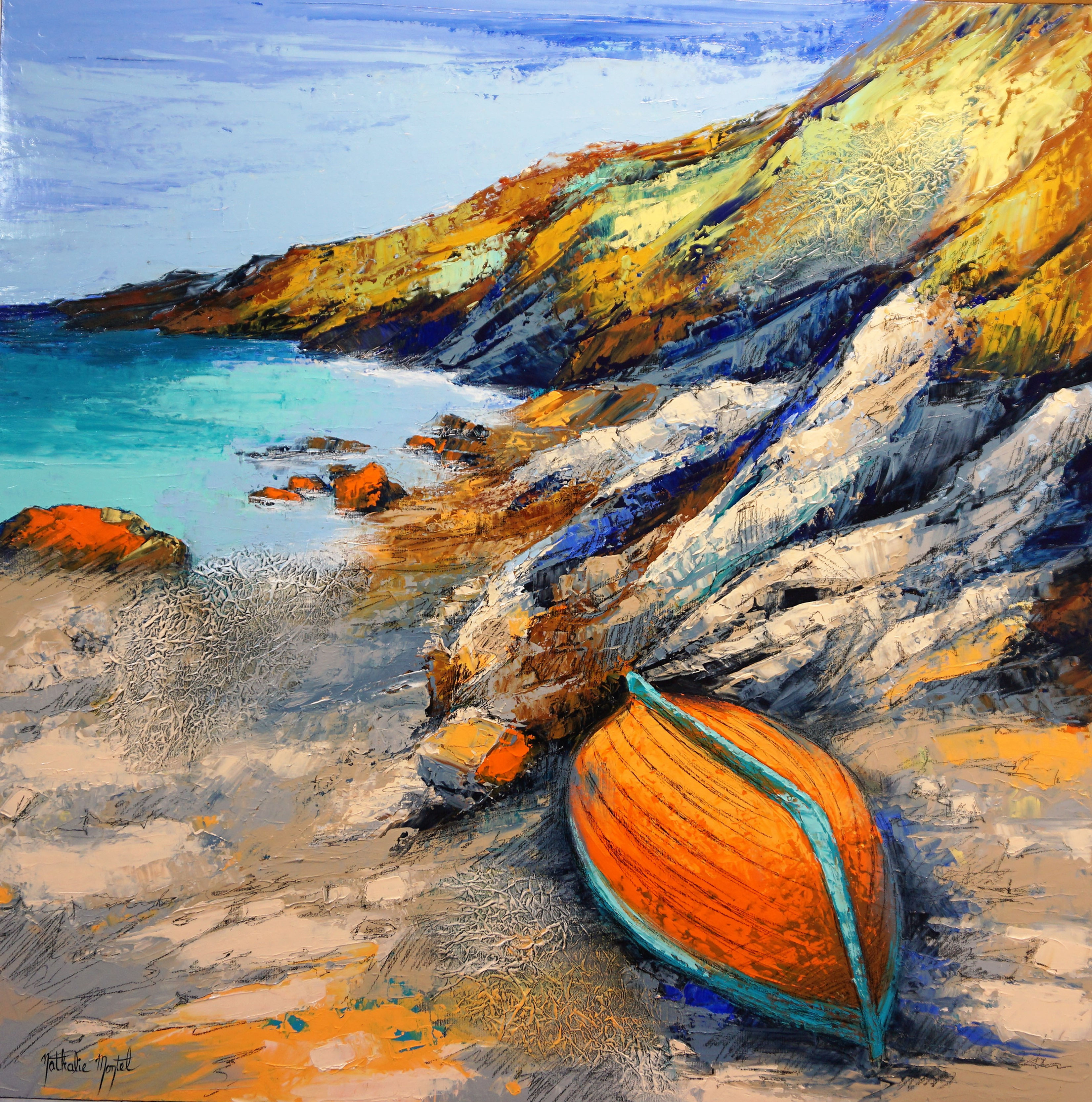 Peinture sur toile 80 x 80 « Toute retournée » de l'artiste Montel