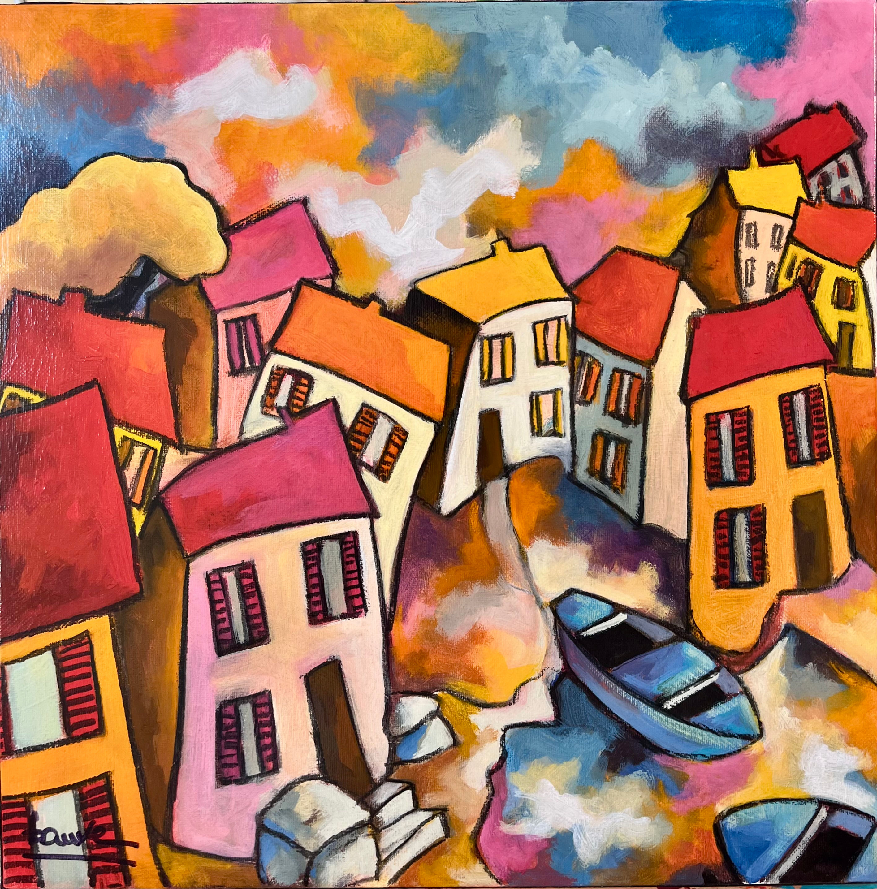 Peinture sur toile 40 x 40 " Les beaux jours " de l'Artiste FAUVE