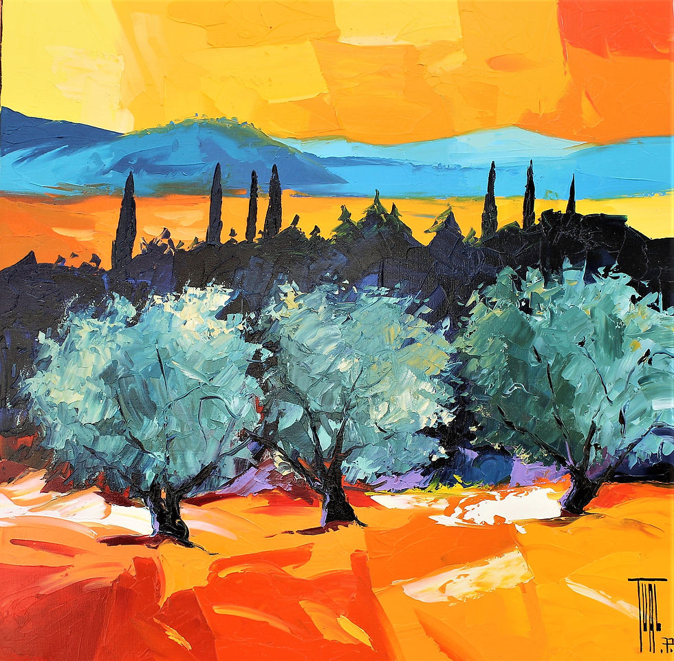 Peinture sur toile 70 x 70 " Jardin des oliviers " de l'Artiste TUAL