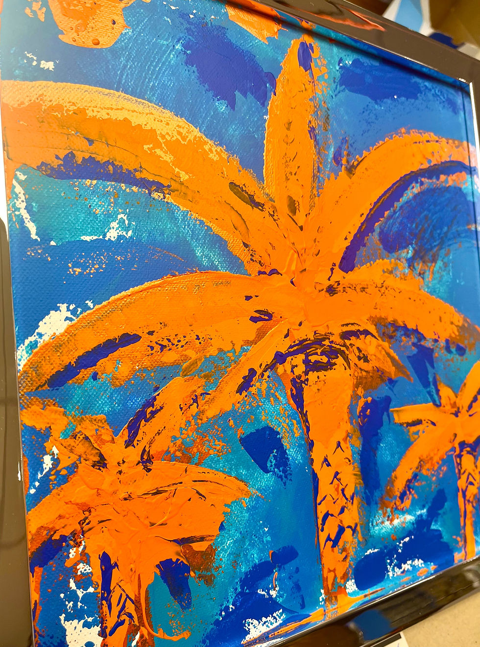 Miniature : Détail de la peinture acrylique « Rêve de cocotiers » – SP – Galerie SP Mandelieu
