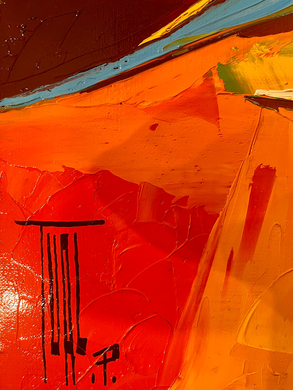 Miniature : Détail et signature de la peinture abstraite « Composition abstraite N° 181125 » – Tual – Galerie SP Mandelieu
