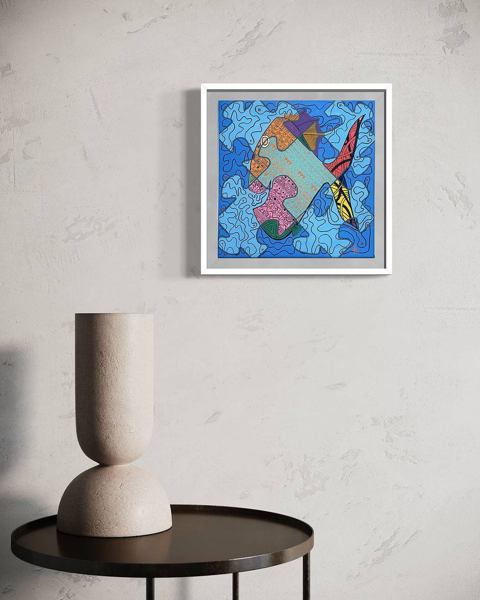 Miniature : Peinture « Fish puzzle » – SP – mise en situation 6 – Galerie SP Mandelieu