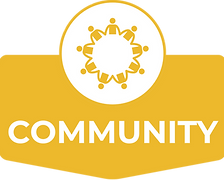 Gold card icon with people holding hands in a circle representing Community (Colossians 3:12-15).