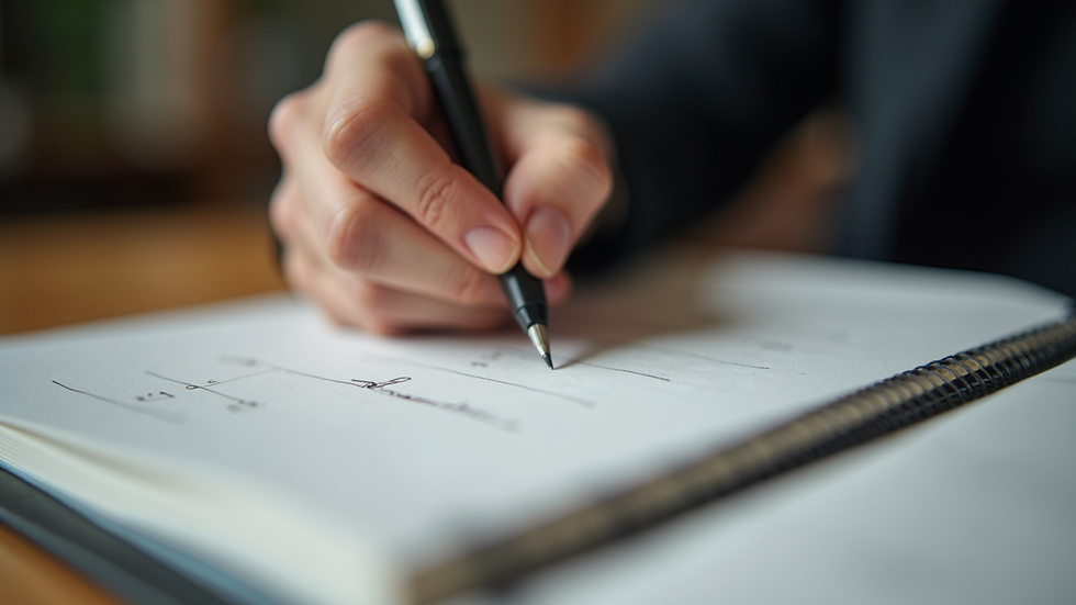 Vista cercana de una persona escribiendo en un cuaderno con símbolos esotéricos