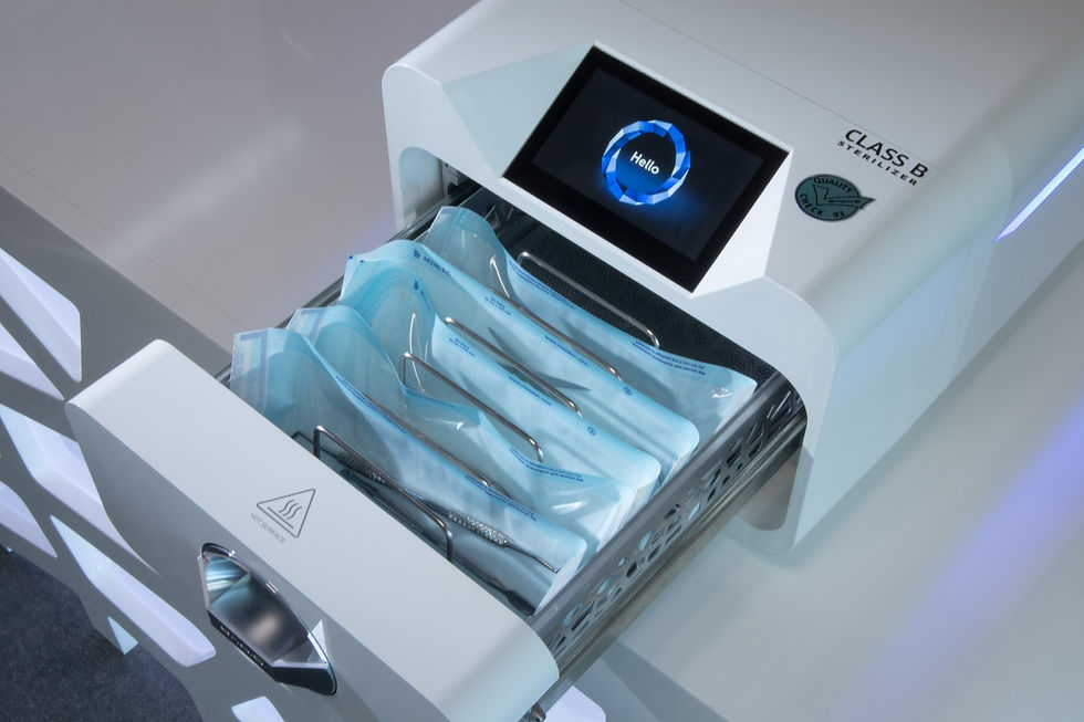 Enbio autoclave Cyprus Class B with tools in open tray
