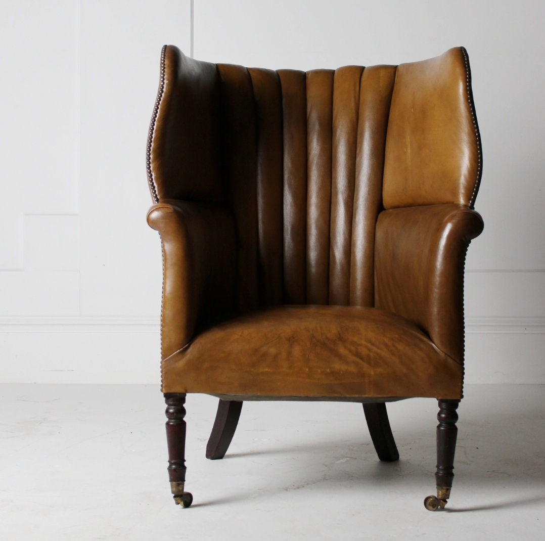 Leather barrel back armchair 19th century