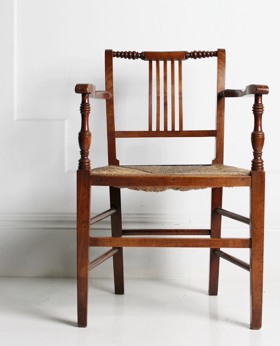 Thumbnail: Cherrywood rush seated armchair c.1840