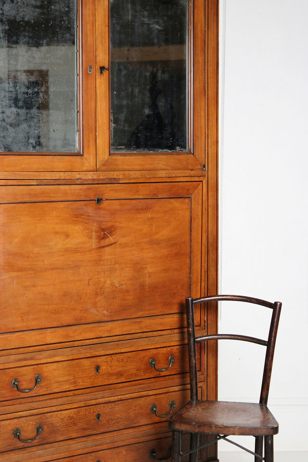 Thumbnail: Tall 19th century fruitwood secretaire cabinet 