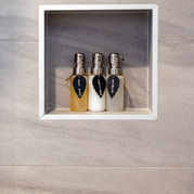 Villa shower wall niche displaying bathroom amenities