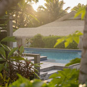 Sunset view over the villa pool deck
